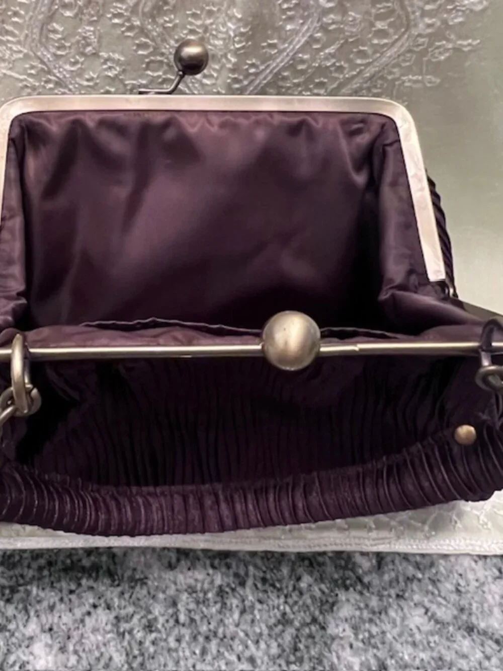 UNLISTED Kenneth‎ Cole vintage-style satin brown clutch metal frame ball clasp